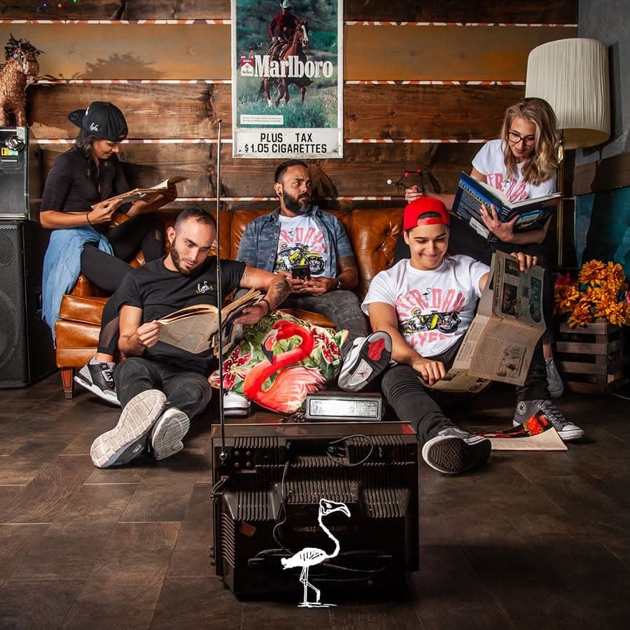 Better Days crew with the Dead Flamingo branding on a vintage TV